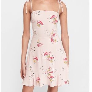 Pink Floral fit and flare dress with ruffle